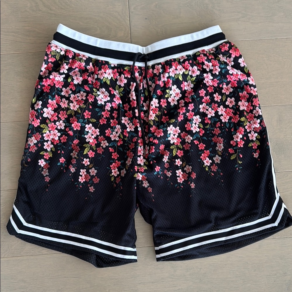 John Elliott Black Floral Athletic Shorts
